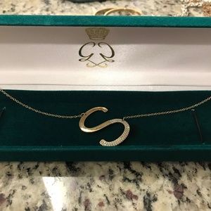 Diamonique Pave Initial Necklace, 14K Gold Plated